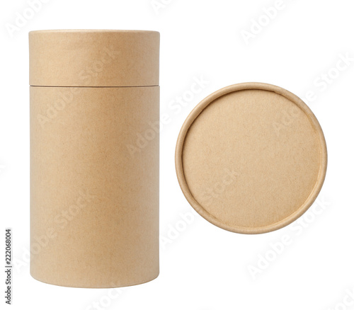 Photo Top view of brown paper tube and brown paper tube isolated on white background