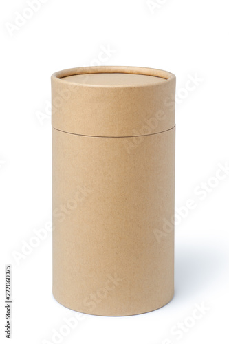 Brown paper tube isolated on white background