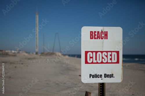 Beach Closed Sign on a New Jersery Beach