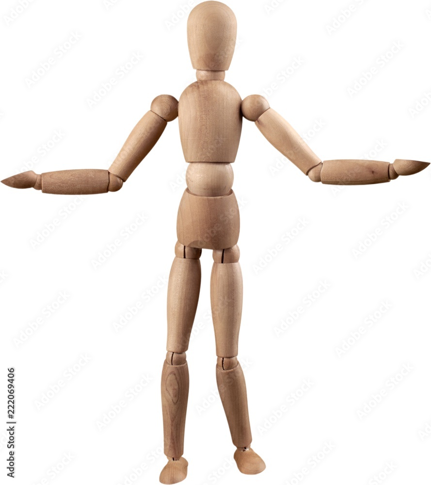 Miniature wooden mannequin in a pose Stock Photo
