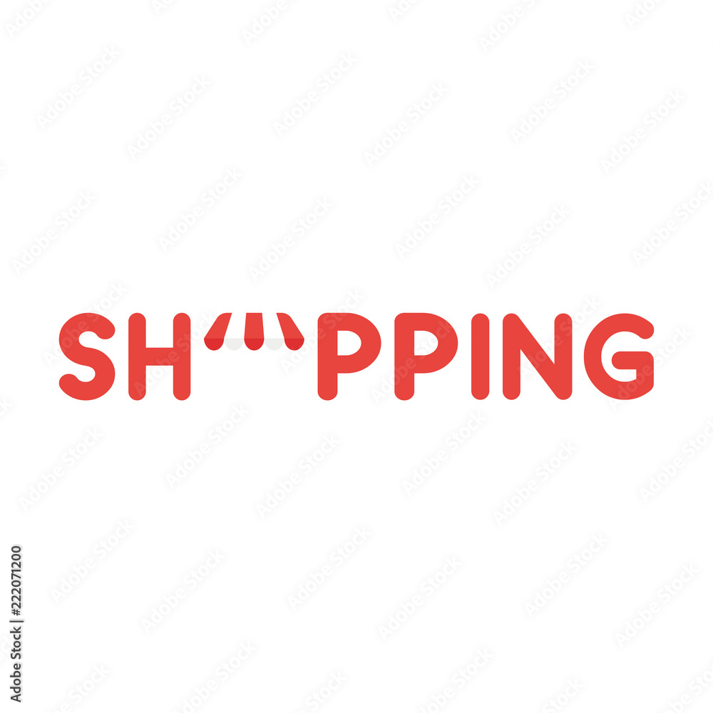 Vector icon concept of shopping word with shop store awning