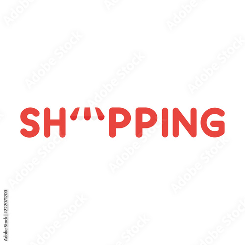 Vector icon concept of shopping word with shop store awning