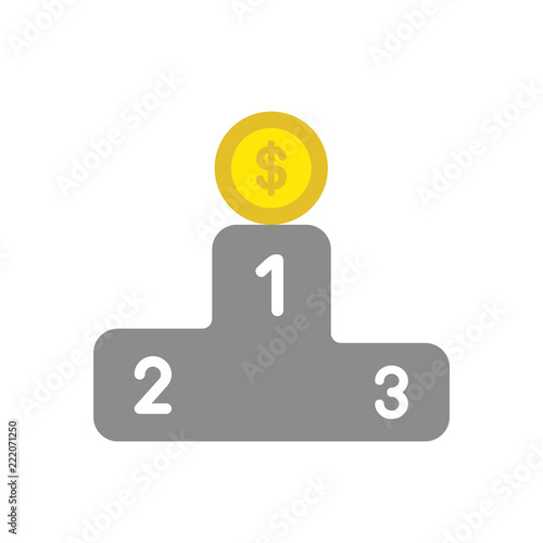 Vector icon concept of dollar money coin on first place of winners podium