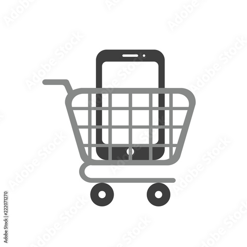 Vector icon concept of smartphone inside shopping cart