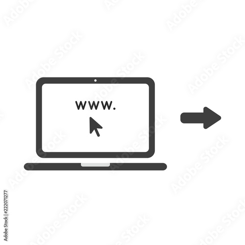 Vector icon concept of www and mouse cursor inside laptop computer screen