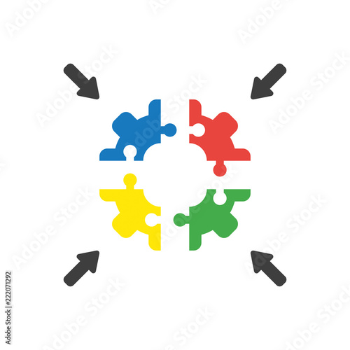 Vector icon concept of four part jigsaw puzzle gear pieces connecting