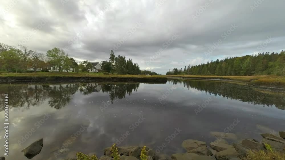 Storm clouds passing over a river