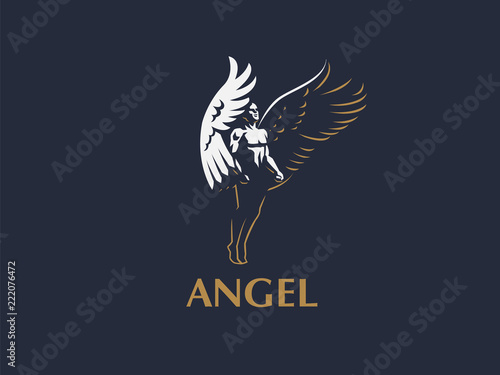 Angel man. Vector emblem.