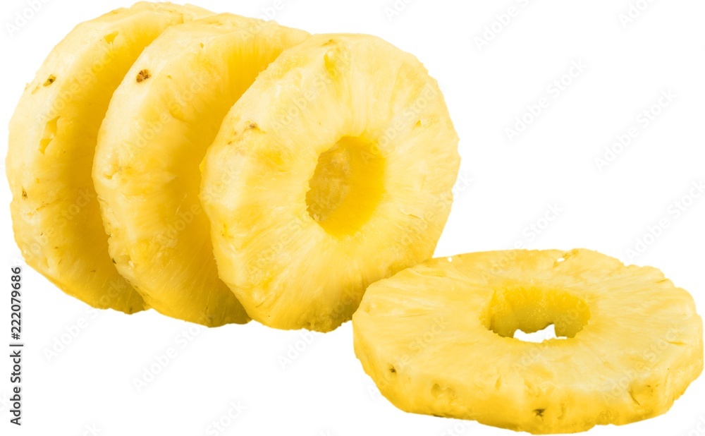 Ripe tropical pineapple slices on white background Ripe tropical pineapple slices on white background