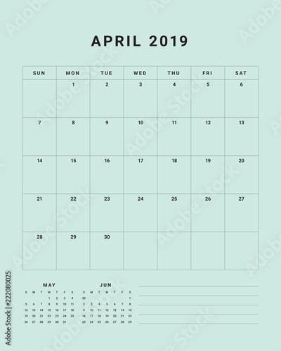 April 2019 desk calendar vector illustration