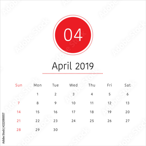 April 2019 desk calendar vector illustration