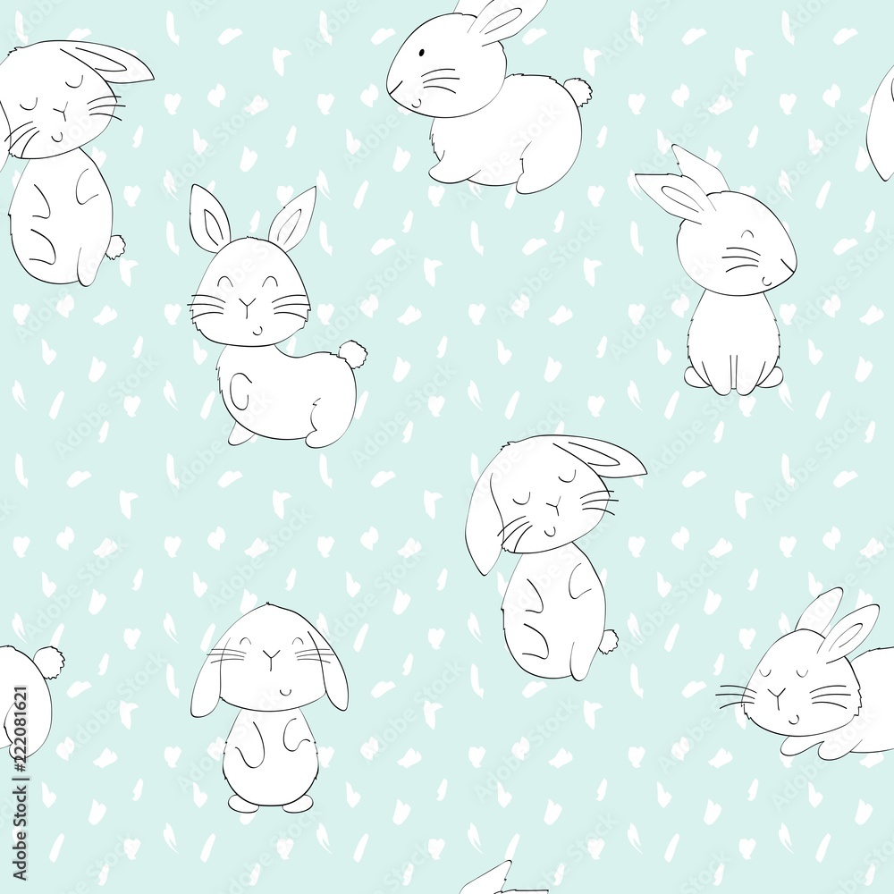 Vector seamless pattern with cartoon cute bunnies Vector seamless pattern with cartoon cute bunnies
