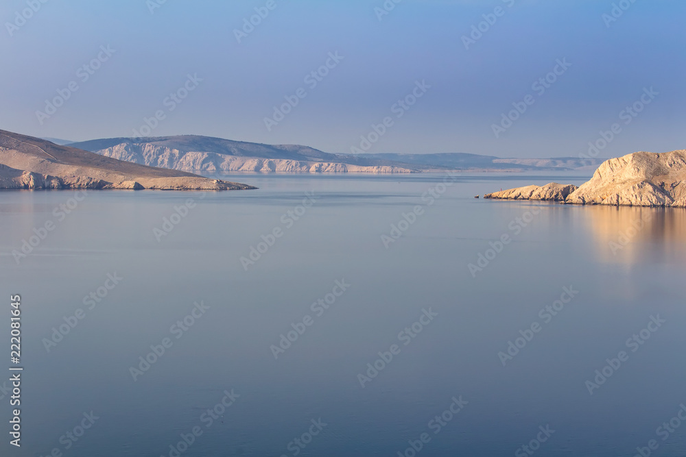 Nice calm sea with mountains, island Krk, Croatia