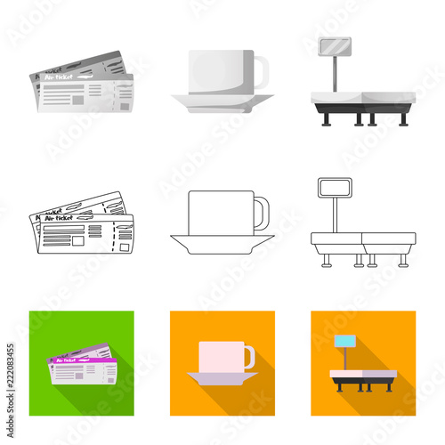 Vector illustration of airport and airplane sign. Set of airport and plane stock symbol for web.