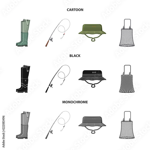 Vector illustration of fish and fishing sign. Collection of fish and equipment vector icon for stock.