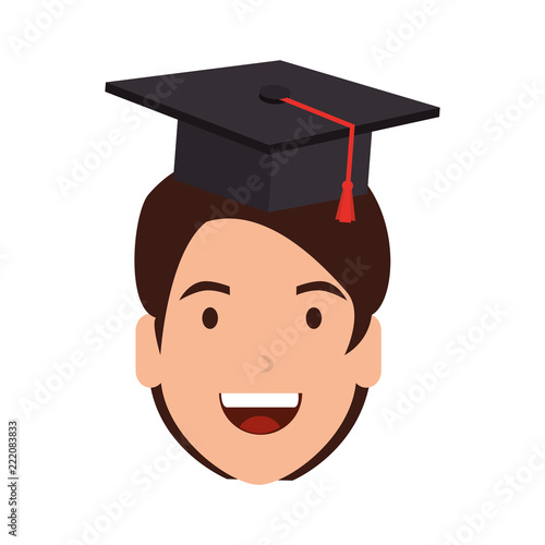 young man student head with hat graduation