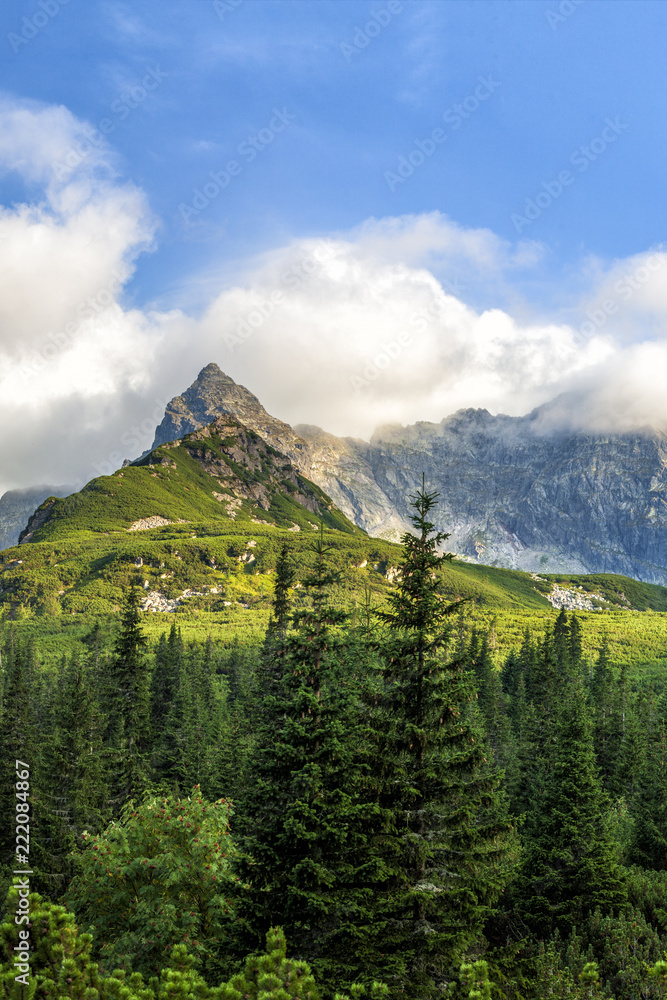 Obraz premium Polish Tatra mountains summer landscape with blue sky and white clouds. HDR image