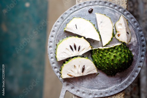 guanabana cut into pieces, close-up photo