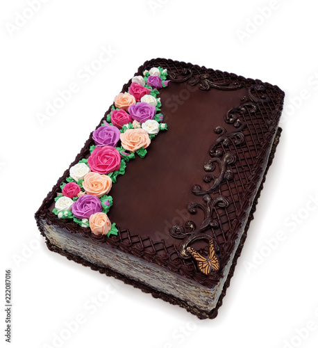 hocolate cake in the shape of a book photo