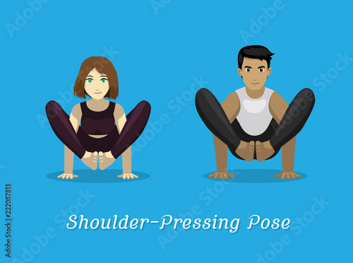 Manga Style Cartoon Yoga Shoulder-Pressing Pose