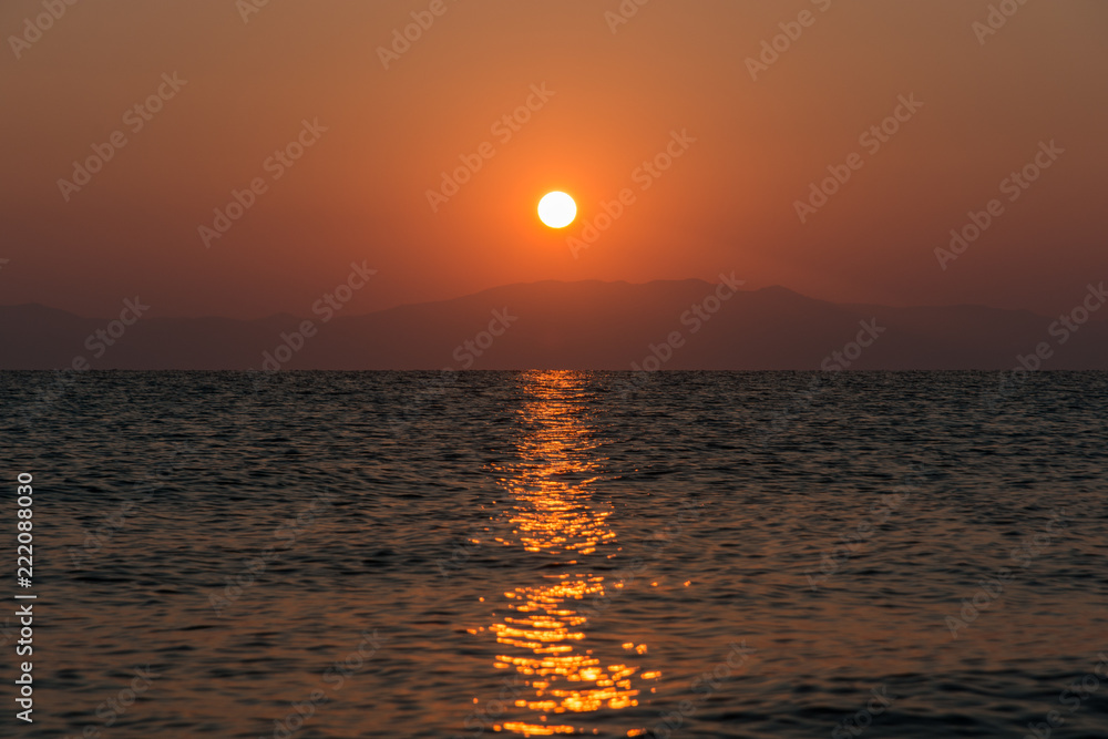 Beautiful colorful sunrise seascape shot in Afytos, Chalkidiki, Greece