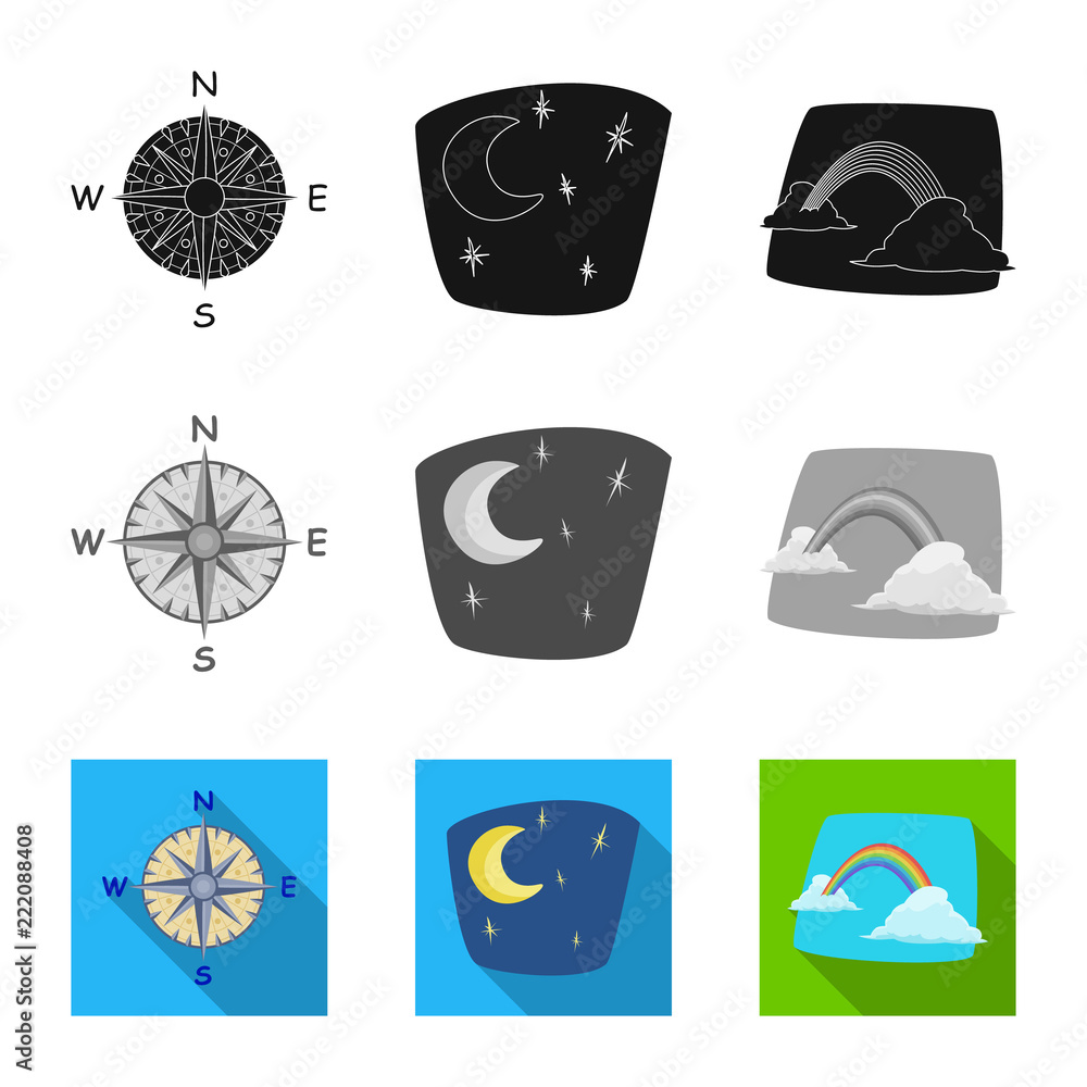 Vector illustration of weather and climate icon. Set of weather and cloud stock vector illustration.