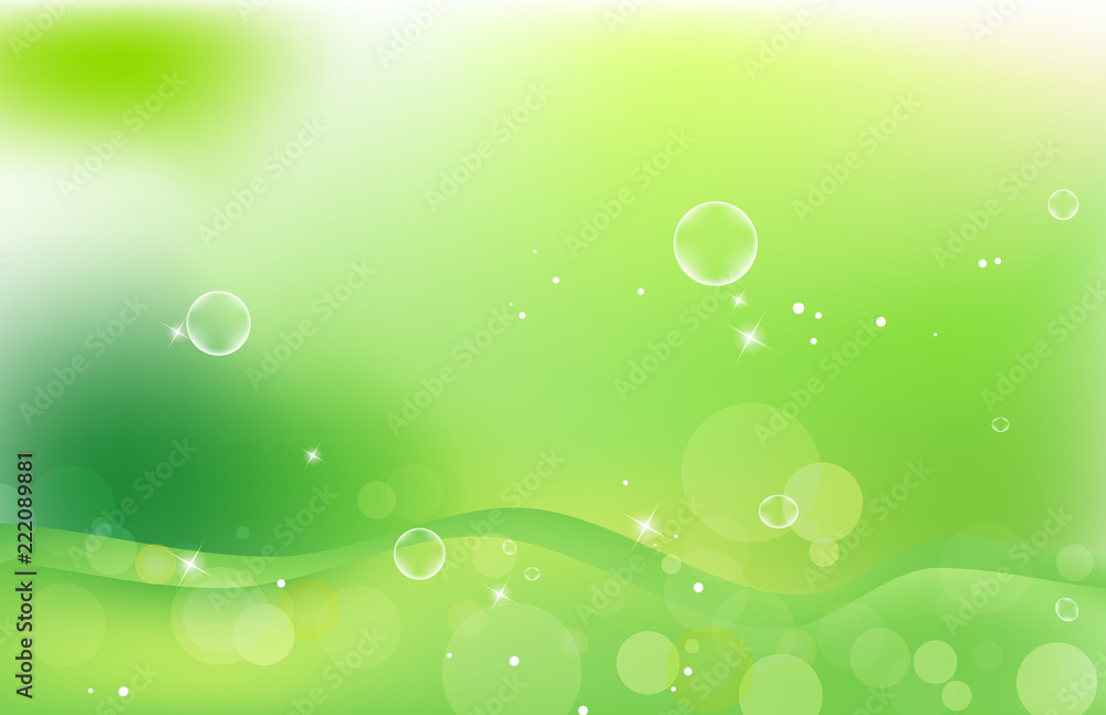 Nature gradient backdrop and bright sunlight. green blur abstract background. banner or poster. Vector illustration.