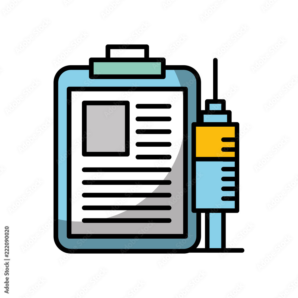 clipboard medical report and syringe clipboard medical report and syringe