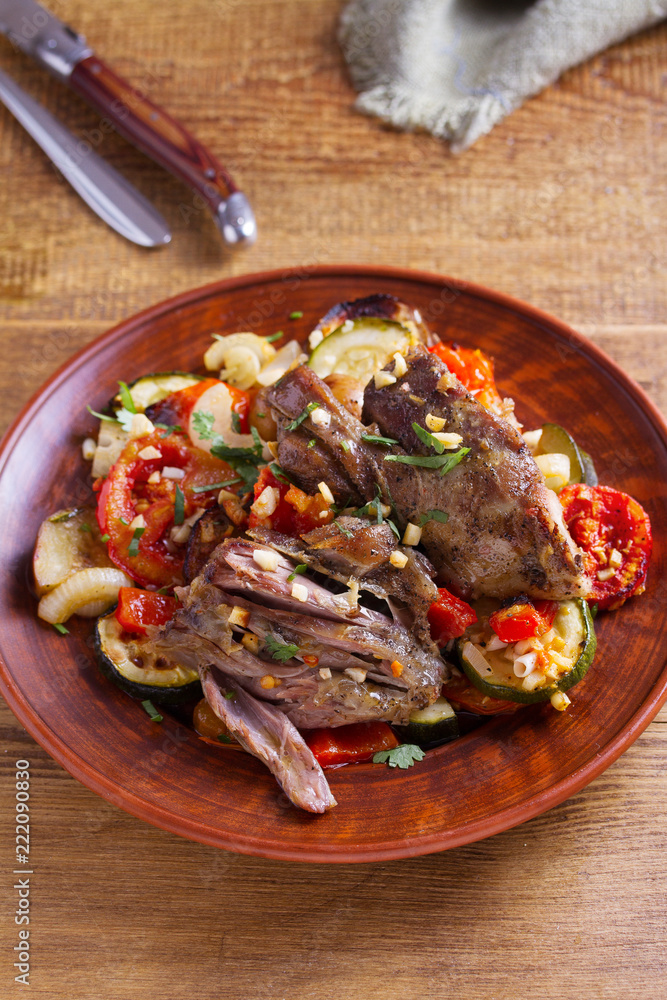 Slow cooker lamb with vegetables and garlic Stock Photo | Adobe Stock