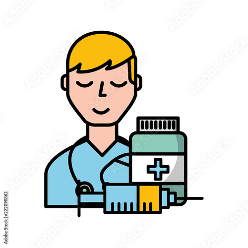 doctor staff medical bottle and syringe © Gstudio