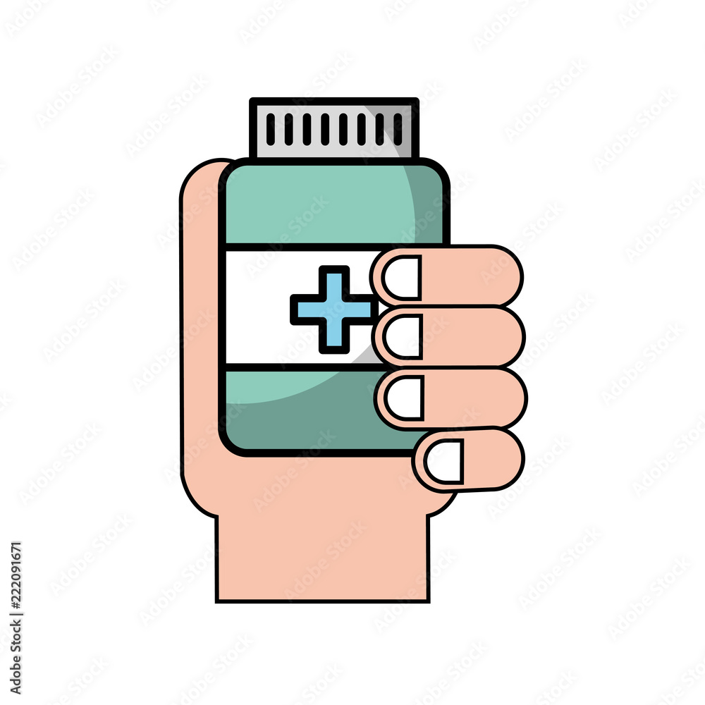 hand holding bottle medicine healthcare hand holding bottle medicine healthcare