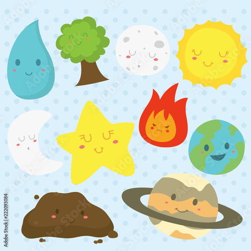 Earth and friends  earth elements vector collection. earth and solar system  cartoon vector collection. 