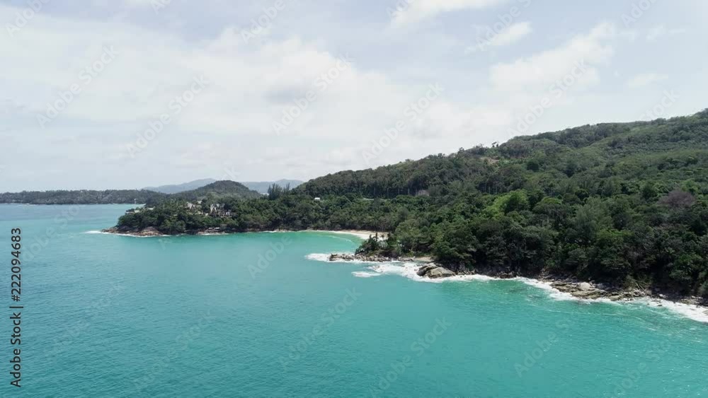 Tropical sea with wave crashing on beach aerial view drone shot Tropical sea with wave crashing on beach aerial view drone shot
