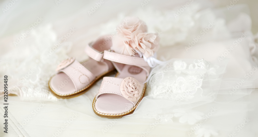 Baby girl christening shoes and headband Stock Photo Adobe Stock