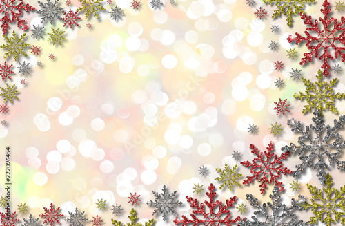 красивая иллюстрация разноцветных снежинок на блестящем фоне         © Valentina A