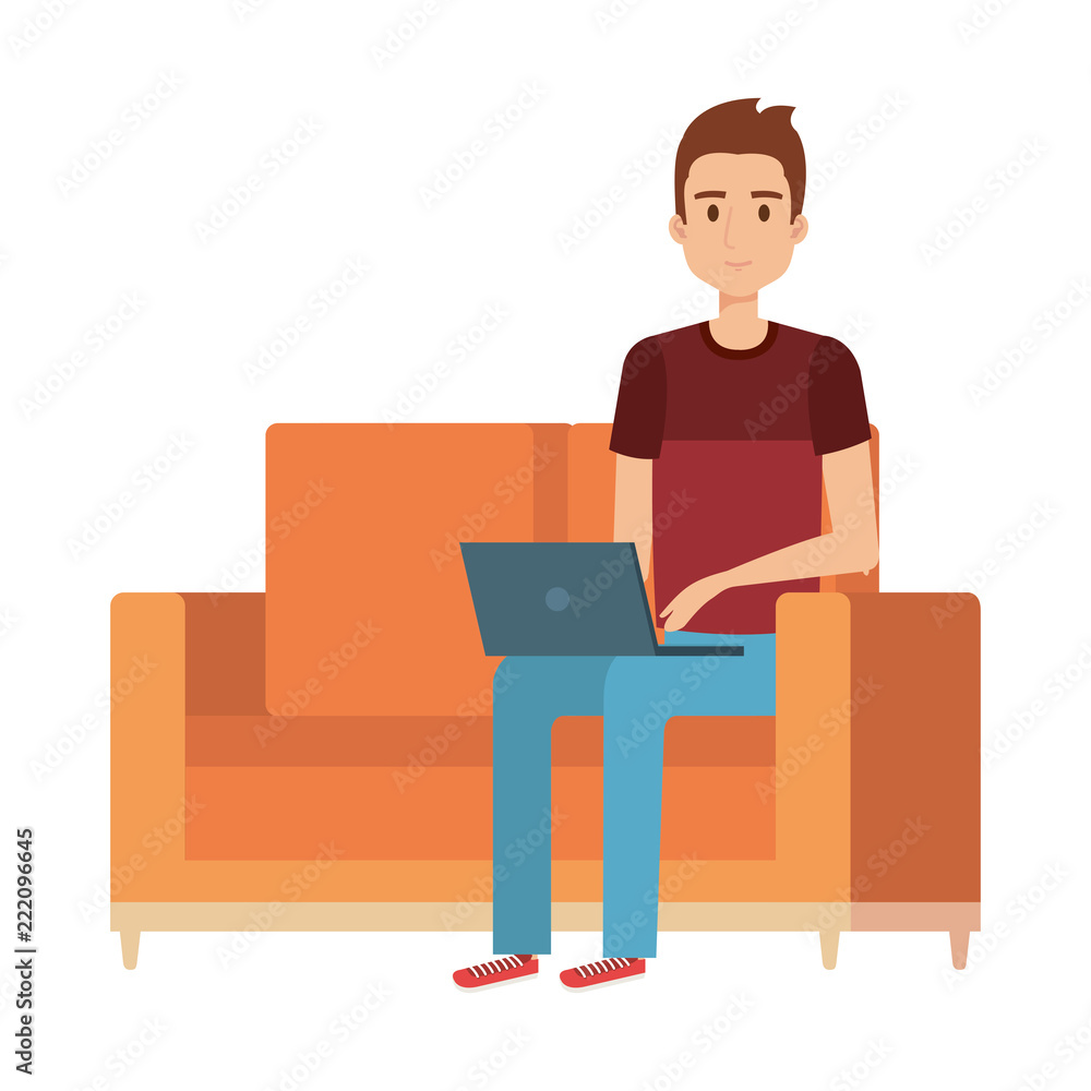 young man on the sofa with laptop