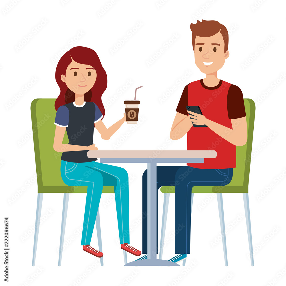 young couple in the cafeteria young couple in the cafeteria