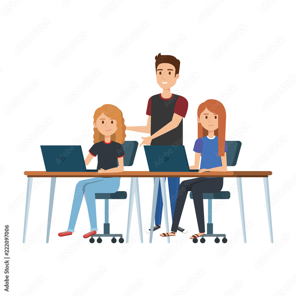 young women at desk with laptop and companion young women at desk with laptop and companion