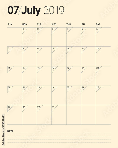 July 2019 desk calendar vector illustration © dolphfyn