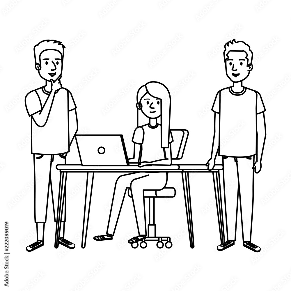 young woman at desk with laptop and companions young woman at desk with laptop and companions