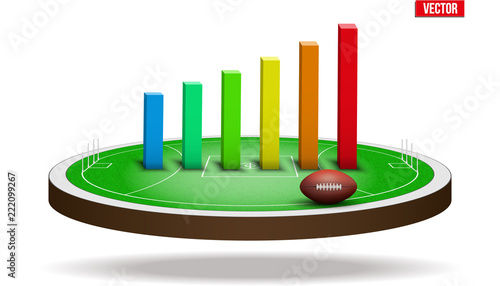 Icon of Australian rules football field stadium with ball and diagram. Vector illustration isolated on background.