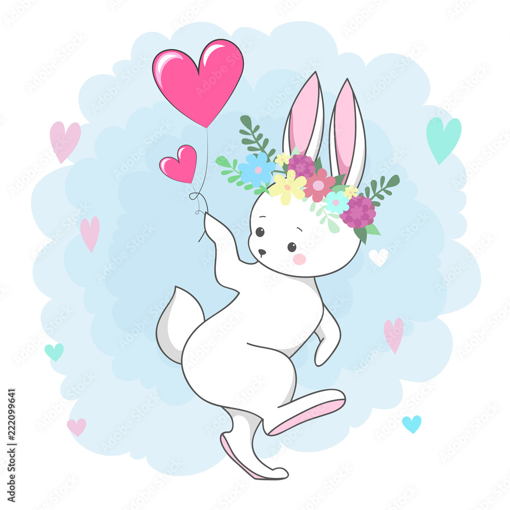 Cute white rabbit  romantic bunny girl