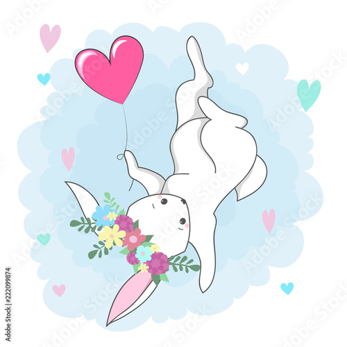 Cute white rabbit romantic bunny girl