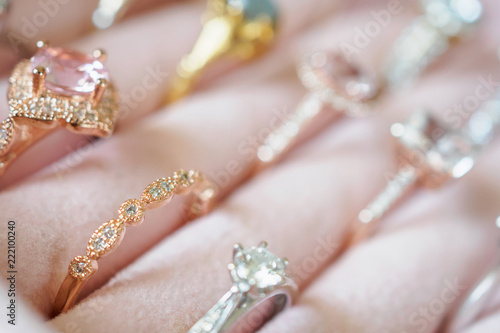 Gold jewelry diamond rings in box
