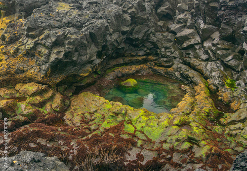 Fototapeta Naklejka Na Ścianę i Meble -  Brimketill naturally carved pool and lava beach in Reykjanes Penninsula, Iceland