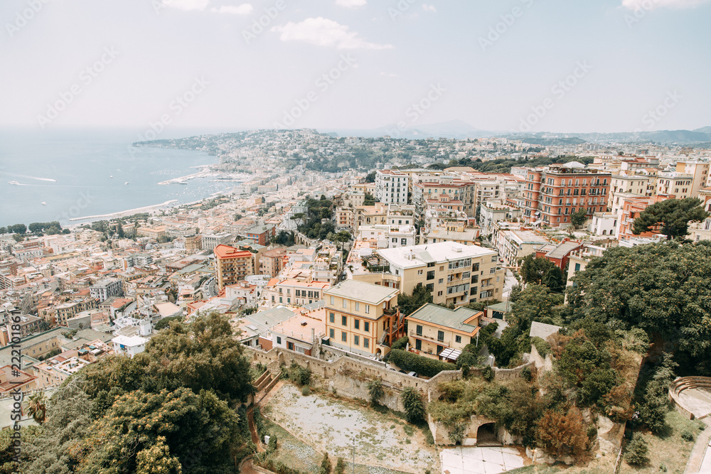 Beautiful streets and courtyards of Naples, historical sites and sculptures of the city. The monuments and architecture of ancient Italy. panorama of the city, species and tourist places