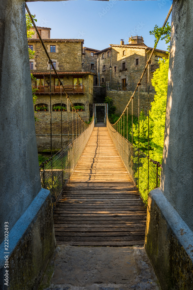  Beautiful wooden bridge in the ancient village of Rupit (Catalonia, Spain)