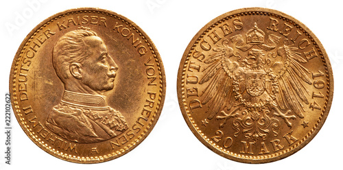 Deutsches Kaiserreich 20 Mark  Wilhelm II Gold 1914 Uniform