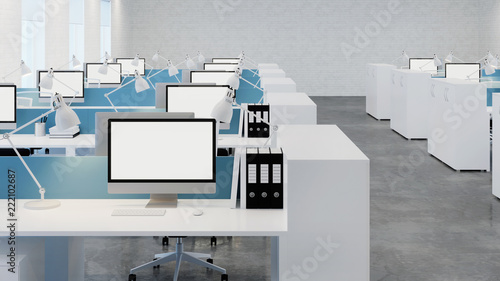 Office space. Open space. Design of office. 3D rendering. © artemp1