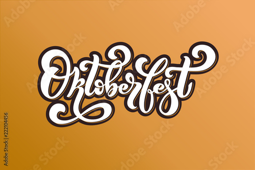 oktoberfest . Logo, handwritten lettering for restaurant, cafe menu. drawing of beer mugs. Vector elements for labels, logos, badges, stickers or icons. Vector illustration, food design.